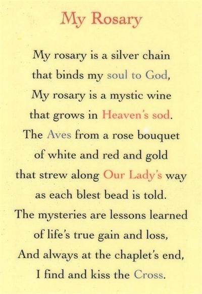 My Rosary Prayer, Laminated Holy Card,. # 59066.