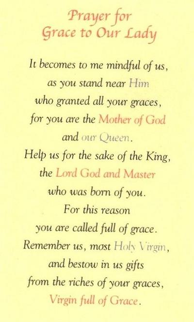 Prayer for Grace to Our Lady, Laminated Holy Card, 25-Pack, # 59074.