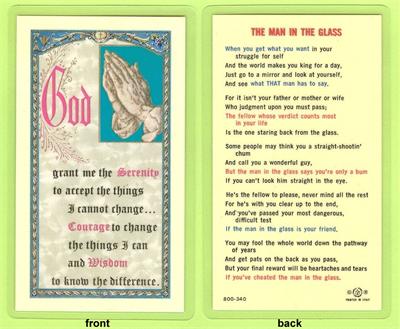 The Man in the Glass Prayer, Laminated Holy Card,. # 59080.|
