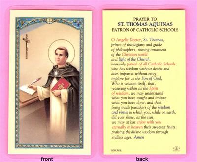 St. Thomas Aquinas Laminated Holy Card, # 59085|