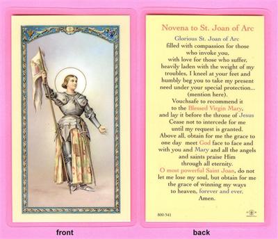 St. Joan of Arc Laminated Holy Card, # 59087|