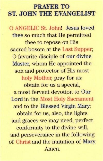 St. John the Evangelist Laminated Holy Card, # 59088