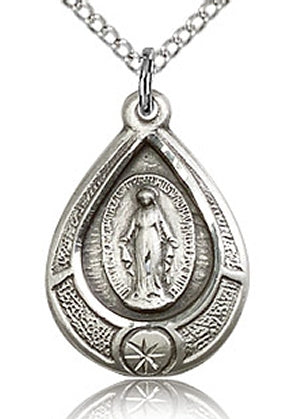 Teardrop Miraculous Medal 3/4" Sterling Silver, Your Choice of Chain, # 59239