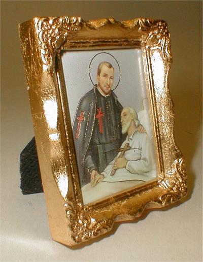 Gold Finished Frame, Under Glass, 2-1/8" x 2-7/8", St. Camillus, # 59571-sale