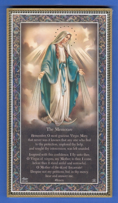 Gold Foil Stamped Italian Image, 5" x 9" Plaque, The Memorare, # 59601