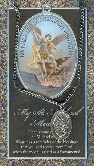 15/16" Pewter Medal with Folding Prayer Card, St. Michael, # 59644