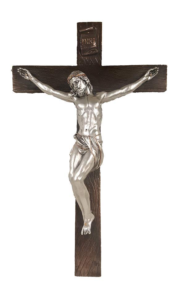 Beautiful 17" Crucifix, Resin, Bronzed Cross w/ Pewter Finish Figure, # 56
