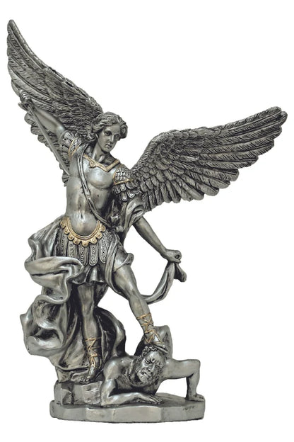 8" St. Michael Statue, Pewter Finish Resin with Gold Highlights #59 SALE ITEM