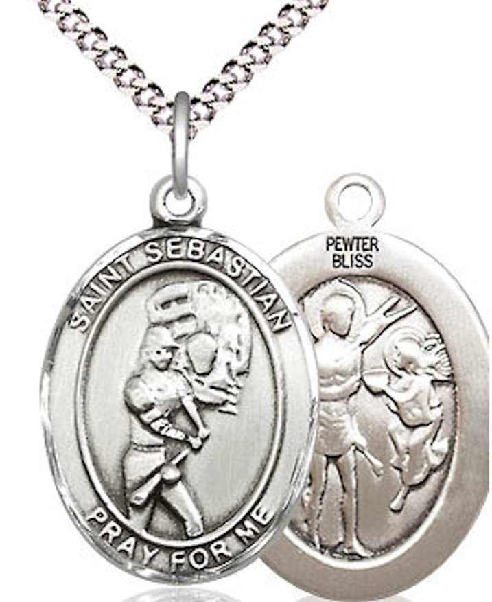 Lady's Softball / St. Sebastian Medal in Fine Pewter, 3/4", Your Choice of Chain # 17542