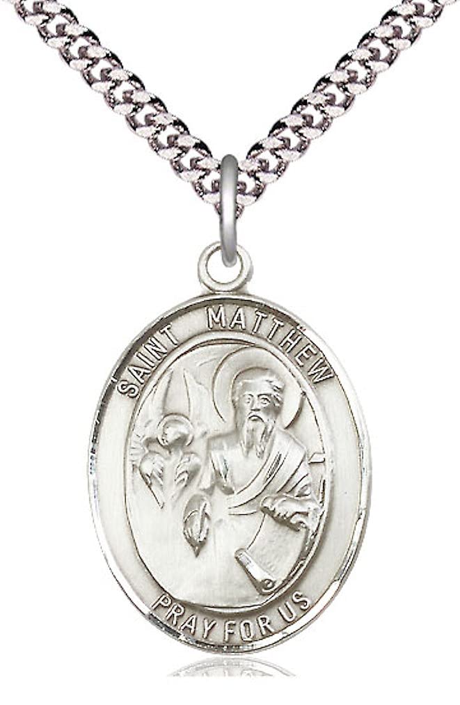 St. Matthew the Apostle Medal in Fine Pewter, 1" tall, Your Choice of Chain, # 5476