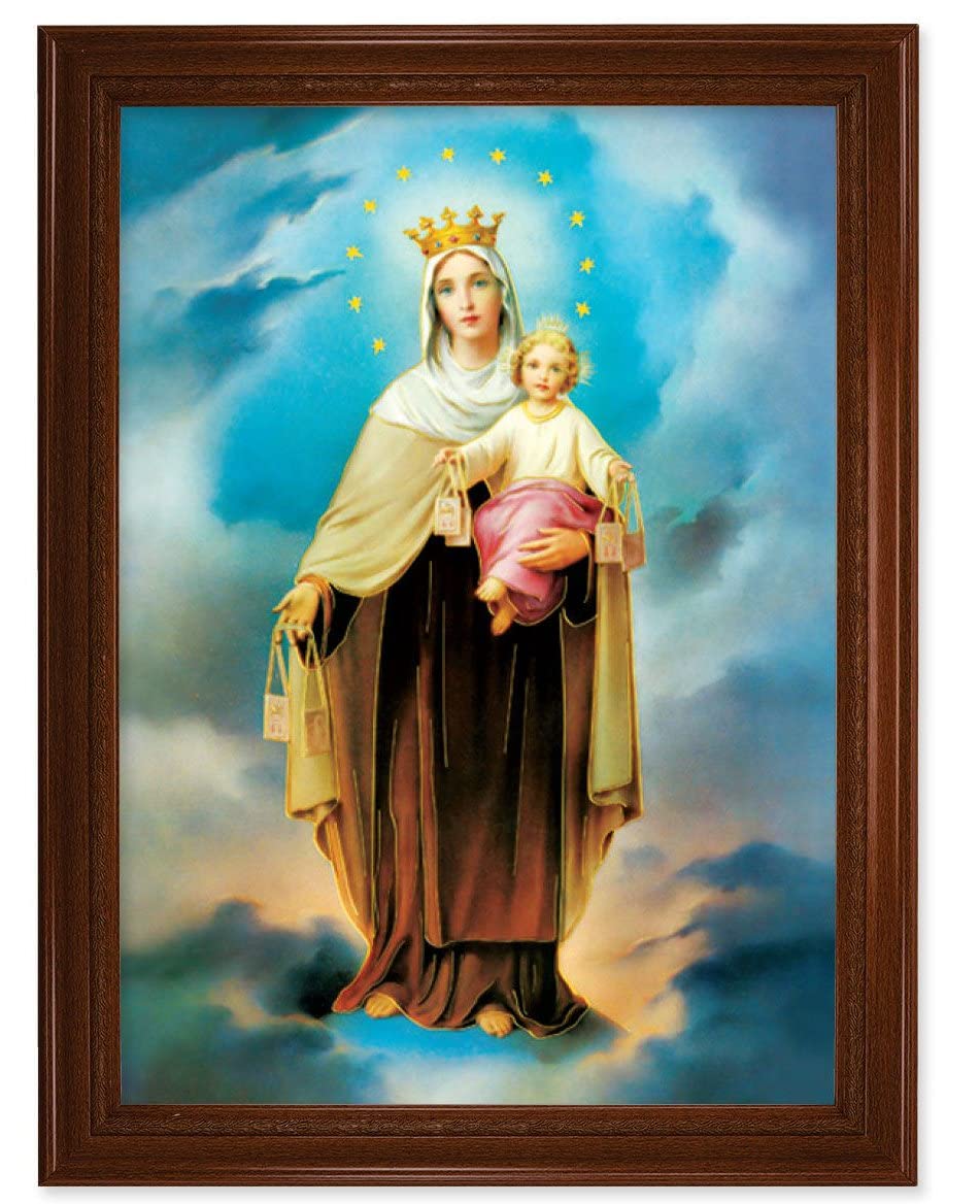 Our Lady of Mt. Carmel Picture, 24"x31" Walnut Finish Frame with Fluted Detail , Italian Print # 22106