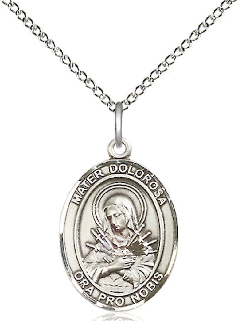 Mater Dolorosa Medal in Fine Pewter, 3/4" tall, Your Choice of Chain, # 5713