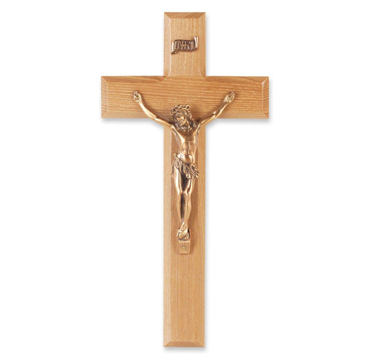 10" Oak Wood Cross with Museum Gold Corpus # 28778