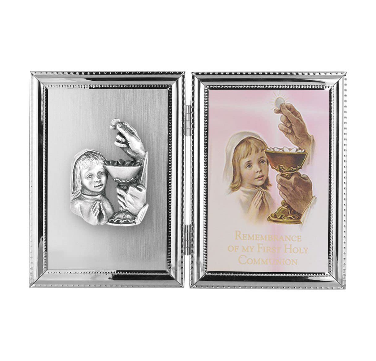 Girl's First Communion Folding Silver Plate 10.5"x7" Photo Frame # 29808