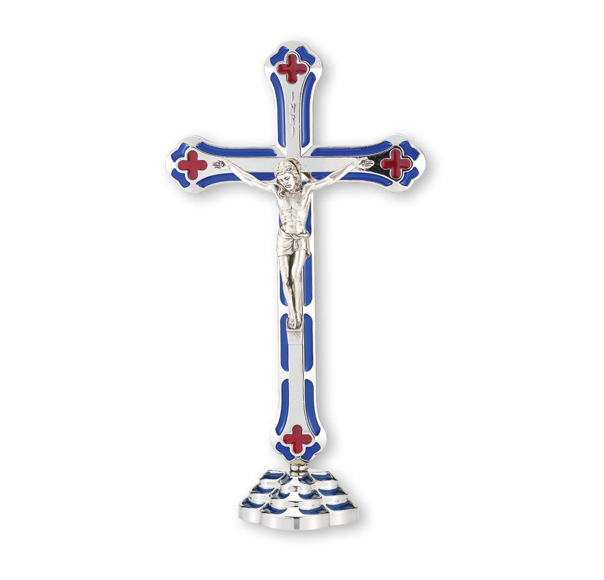 8'' Standing Silver Plated Blue Enameled Salerni Cross, # 1307