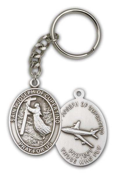 Keychain, St. Joseph of Cupertino, Silver Oxide Finished Pewter, 1-3/8" Medal, #98878