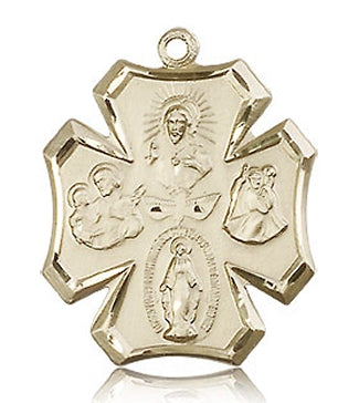 Solid 14kt Gold 4-Way Medal Pendant, Free Chain, # 60642