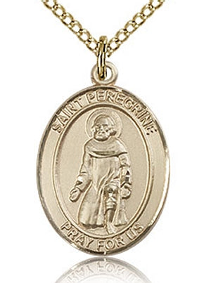 St. Peregrine Oval Medal, 14kt Gold Filled, 3/4"x9/16", Your Choice of Chain, # 60646