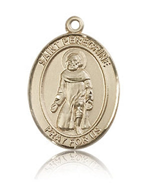 St. Peregrine Oval Medal, Solid 14kt Gold, 3/4"x9/16", Free Chain, # 60647