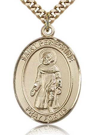 St. Peregrine Oval Medal, 14kt Gold Filled, 1"x3/4",  Your Choice of Chain, # 60649