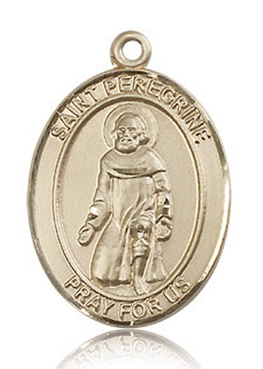 St. Peregrine Oval Medal, Solid 14kt Gold, 1"x3/4", Free Chain, # 60650