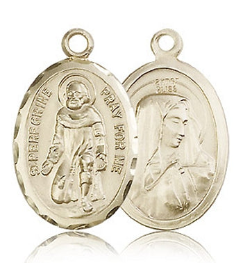 St. Peregrine Medal Solid 14kt Gold, 7/8", Free Chain, # 60651