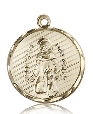 St. Peregrine Round Medal, Solid 14kt Gold, 15/16", Free Chain, # 60657