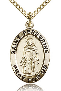 St. Peregrine Oval Medal, 14kt Gold Filled, 11/16",  Your Choice of Chain, # 60665