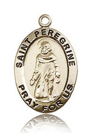 St. Peregrine Oval Medal, Solid 14kt Gold, 11/16", Free Chain, # 60666