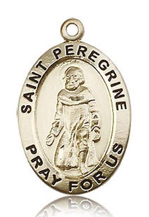 St. Peregrine Oval Medal, Solid 14kt Gold, 15/16", Free Chain, # 60669