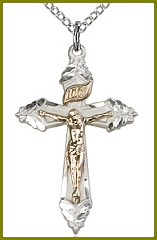 1-1/8" Gold Filled over Sterling Silver Crucifix, Your Choice of Chain, # 61537