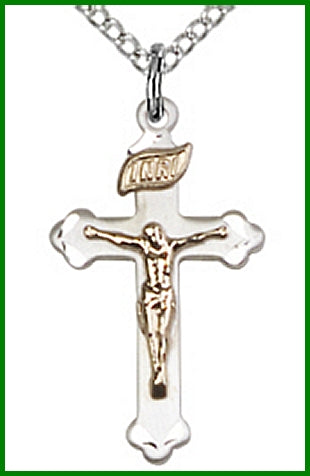 7/8" Gold Filled over Sterling Silver Crucifix, Your Choice of Chain, # 61538