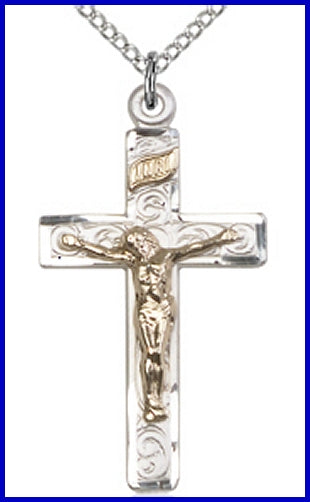 1-1/4" Gold Filled over Sterling Silver Crucifix, Your Choice of Chain, # 61539