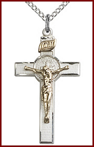 1-1/8" Gold Filled over Sterling Silver St. Benedict Crucifix, Your Choice of Chain, # 61540