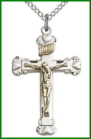 1-1/8" Gold Filled over Sterling Silver Crucifix, Your Choice of Chain, # 61541