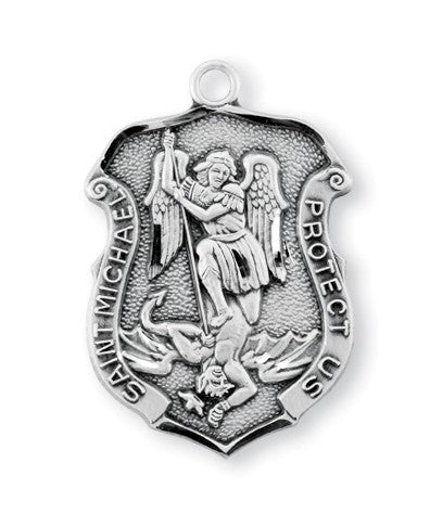 St. Michael Shield Medal, Sterling Silver, 1-1/16", # 61607