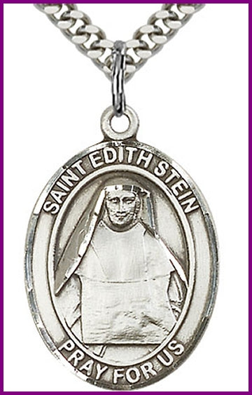 St. Edith Stein Medal, Sterling Silver, 1"x3/4", Your choice of chain, # 61764
