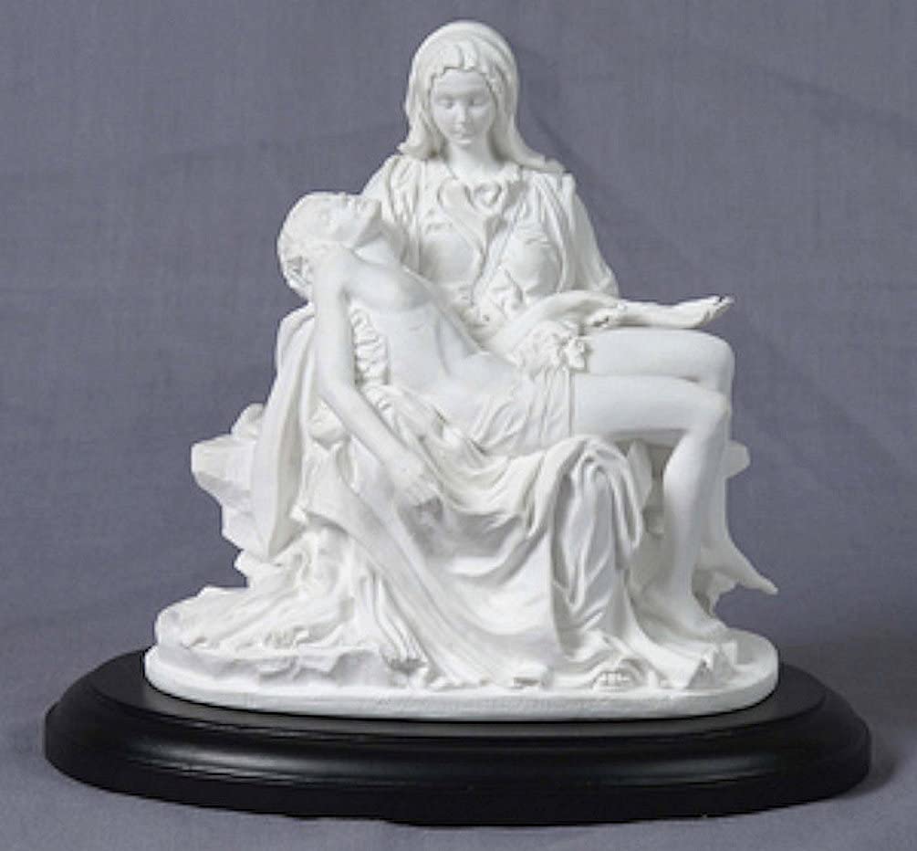 5-3/4" White Veronese Resin on Wood Base Pieta, # 99373