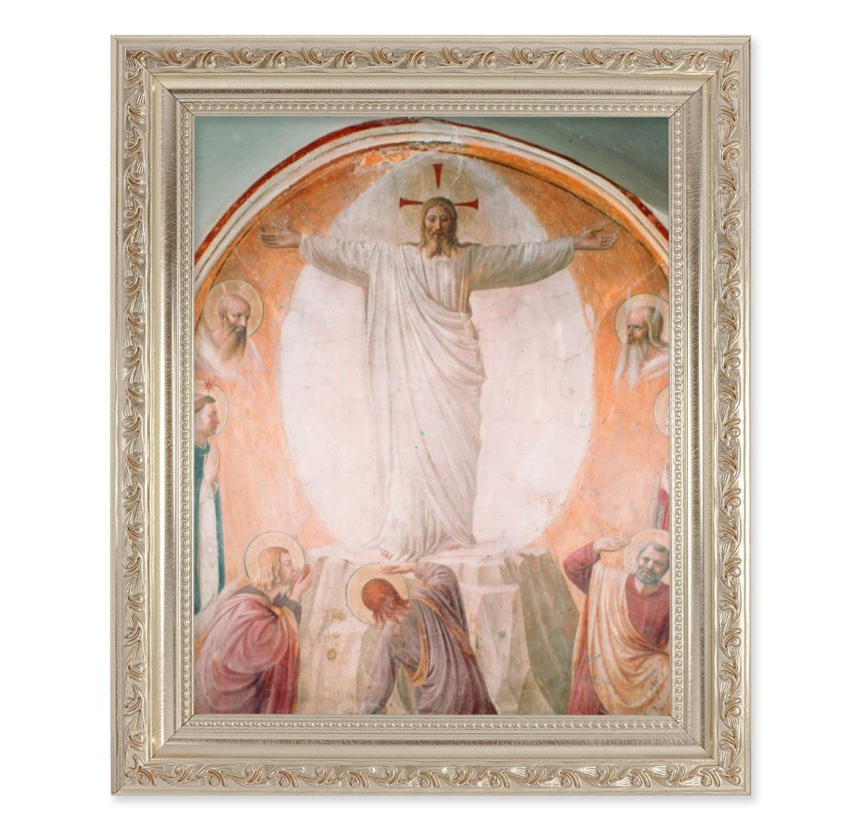 Transfiguration of Christ, 10"x12" Antique Silver & Carved Scrollwork Frame, Italian Print Under Glass # 26877