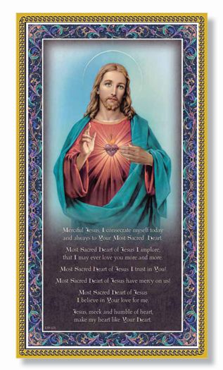 Gold Foil Stamped Italian Image, 5" x 9" Plaque, Sacred Heart of Jesus, # 6321