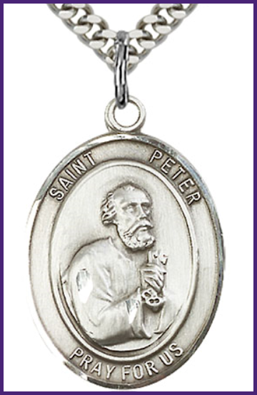 1"x3/4" Sterling Silver St. Peter the Apostle Medal, Your Choice of Chain, # 63263