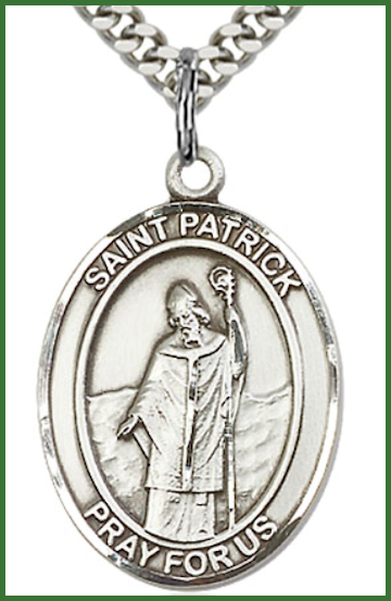 1"x3/4" Sterling Silver St. Patrick Medal, Your Choice of Chain, # 63264