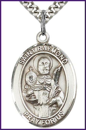 Sterling Silver Medal, 1" x 3/4", St. Raymond Nonnatus, Your Choice of Chain, # 63266