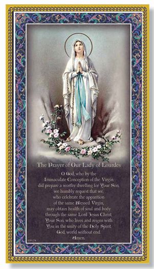 Gold Foil Stamped Italian Image, 5" x 9" Plaque, Our Lady of Lourdes, # 18403