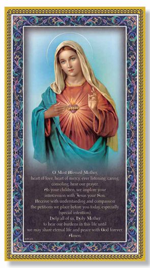 Gold Foil Stamped Italian Image, 5" x 9" Plaque, Immaculate Heart of Mary, # 6336