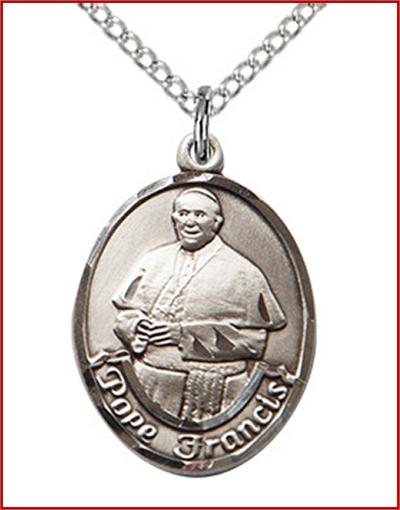 3/4"x9/16" Oval Pope Francis Medal, Sterling Silver, Your Choice of Chain, # 63615
