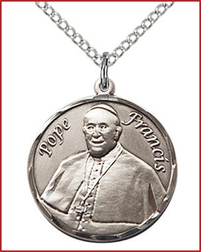 3/4" Round Pope Francis Medal, Sterling Silver, Your Choice of Chain, # 63617