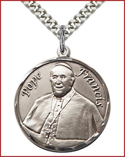 1" Round Pope Francis Medal, Sterling Silver, Your Choice of Chain, # 63618