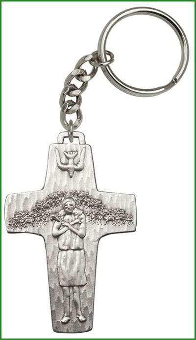 Pope Francis Cross Keychain, Silver Oxide Finish, # 63620
