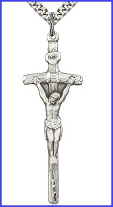 2" Papal Crucifix in Sterling Silver, Your Choice of Chain, # 63700